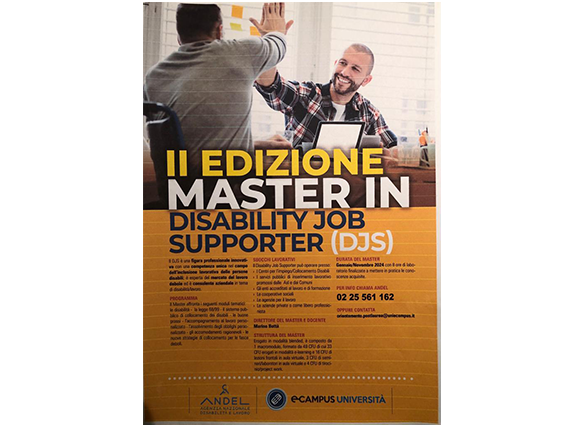  Da gennaio 2024: Master per Disability Job Supporter (II Edizione) presso l’Università eCampus. Sul sito eCampus: Agenda e programma dei corsi
